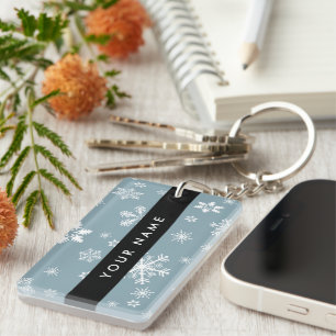 Porte-clés Flocons de neige blancs, Gris, Votre nom, Personna