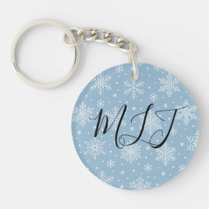 Porte-clés Flocons de neige bleus de l'hiver Monogramme initi