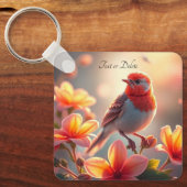 Porte-clés floral à oiseau orange (Recto)