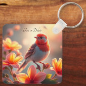 Porte-clés floral à oiseau orange (Verso)