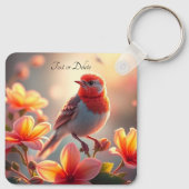 Porte-clés floral à oiseau orange (Dos)