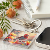 Porte-clés floral à oiseau orange (Devant Droit)