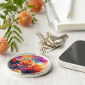 Porte-clés Floral Abstract Art Orange Red Blue Flowers (Côté)