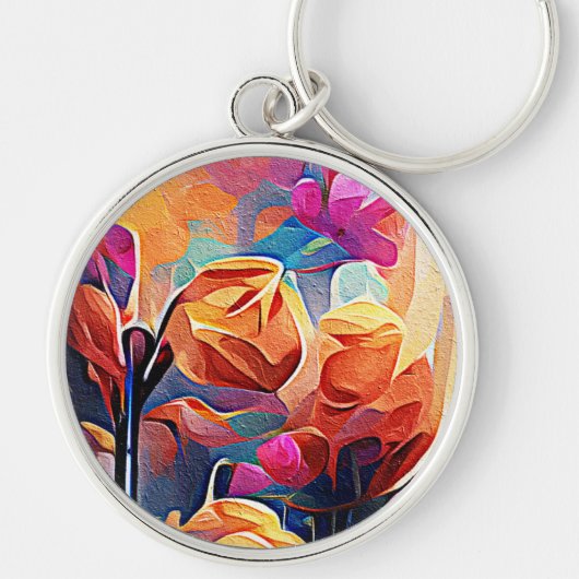 Porte-clés Floral Abstract Art Orange Red Blue Flowers (Devant)
