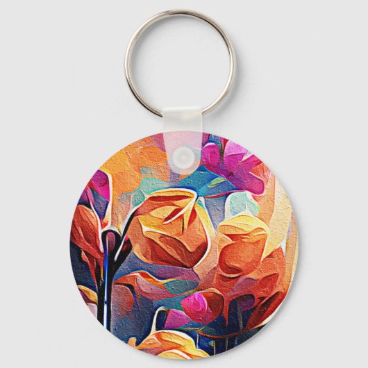 Porte-clés Floral Abstract Art Orange Red Blue Flowers (Recto)