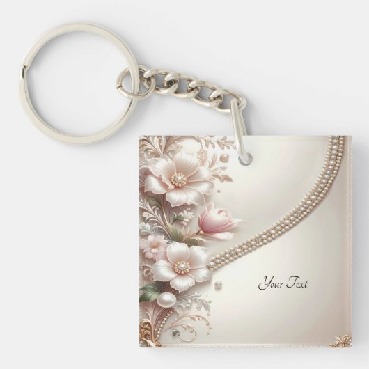 Porte-clés Floral and Pearl Embellishments Keychain (Devant)