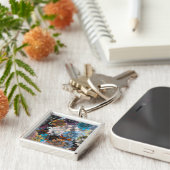 Porte-clés Floral bleu et marron (Côté)