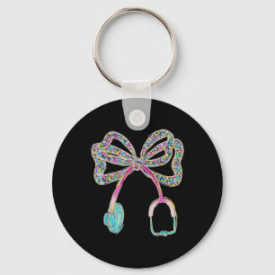 Porte-clés Floral Blue Coquette Bow Nurse Stethoscope Nurse