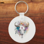 Porte-clés Floral Bull Skull Watercolor Art (Verso)