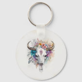 Porte-clés Floral Bull Skull Watercolor Art (Verso)