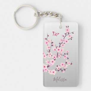 Porte-clés Floral Cerise Blossoms rose Grey Ajouter un nom