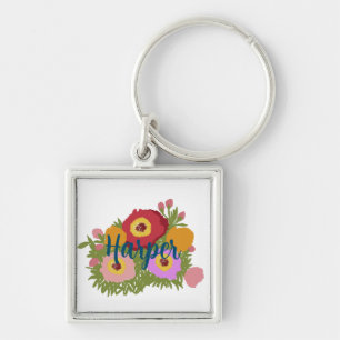 Porte-clés Floral Coloré Avec Nom Personnalisé