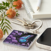 Porte-clés Floral de papillon bleu et violet (Devant Droit)