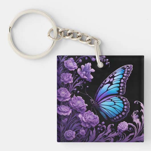 Porte-clés Floral de papillon bleu et violet (Devant)