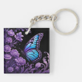 Porte-clés Floral de papillon bleu et violet (Dos)
