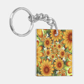 Porte-clés Floral Dream, Modern Abstract Flowers Fractal Art (Devant gauche)