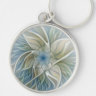 Porte-clés Floral Dream Motif Abstrait Blue Khaki Fractal