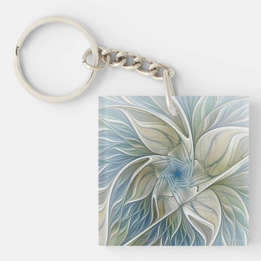 Porte-clés Floral Dream Motif Abstrait Blue Khaki Fractal (Devant)
