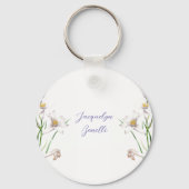 Porte-clés Floral Elegant Chic Cute Calligraphie Ajouter Nom (Verso)