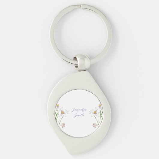 Porte-clés Floral Elegant Chic Cute Calligraphie Ajouter Nom (Devant)