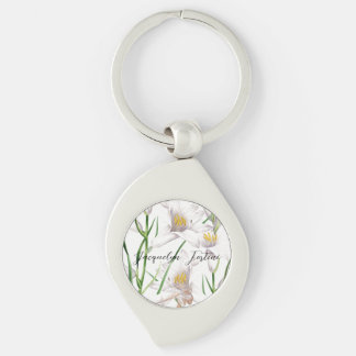 Porte-clés Floral Elegant Chic Cute Calligraphie Ajouter Nom