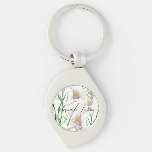 Porte-clés Floral Elegant Chic Cute Calligraphie Ajouter Nom (Devant)