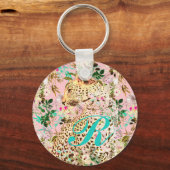 Porte-clés Floral empreinte de léopard tropical hawaïen (Recto)