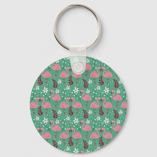 Porte-clés Floral flamingo sans couture motif rose vert (Recto)