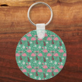Porte-clés Floral flamingo sans couture motif rose vert (Recto)