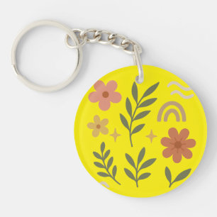 Porte-clés Floral Jaune Porte - clé ronde