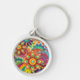Porte-clés Floral Mandala Collage psychédélique