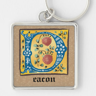 Porte-clés Floral médiéval carré illuminé D Monogramme