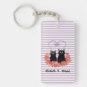 Porte-clés Floral mignon chats de dessin animé amour couple p