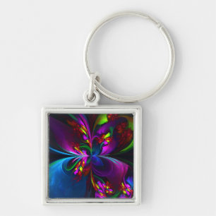 Porte-clés Floral moderne Art Abstrait Rouge Bleu Motif #15