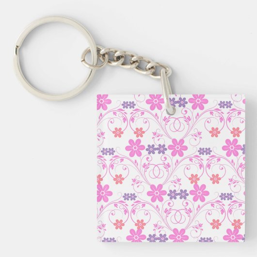 Porte-clés Floral moderne violet rose (Devant)