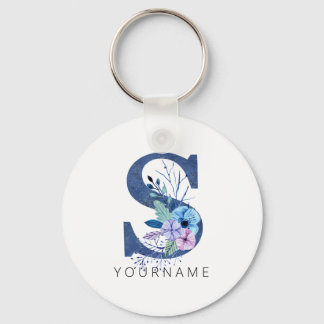 Porte-clés Floral Monogramme S Flores Bleues Hiver