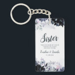 Porte-clés Floral Nocturne à la citation soeur<br><div class="desc">Aquarelle florale Nocturne Design de fleurs luxuriantes avec tiges peintes à la main, vignes, Feuilles, Feuillage, Aquarelle Peinture à l'eau Brush Strokes. Bleu de marine coloré, bleu Duché, gris foncé presque noir, et des touches de rose mauve. Avec les éléments de trait à main, les polices de script Tourbillonnant de...</div>