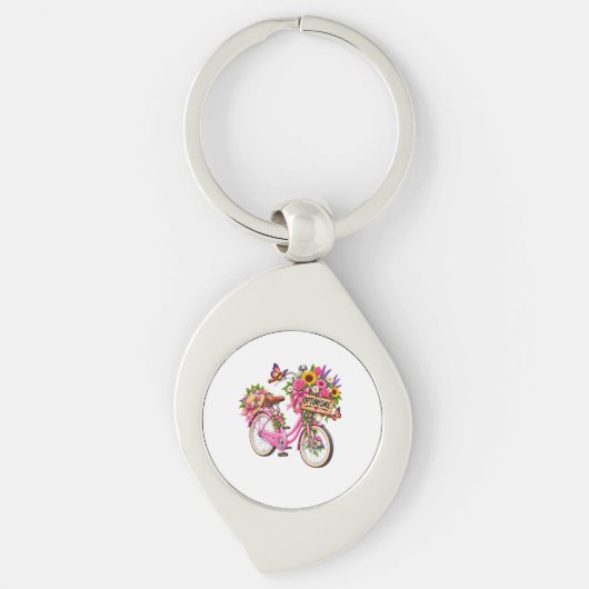 Porte-Clés Floral « Optimisme » – Vélo Rose Fleuri (Devant)