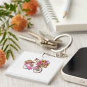 Porte-Clés Floral « Optimisme » – Vélo Rose Fleuri (Devant Droit)