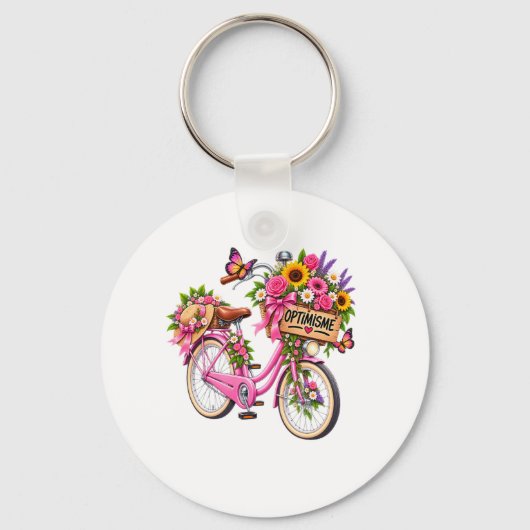 Porte-Clés Floral « Optimisme » – Vélo Rose Fleuri (Recto)