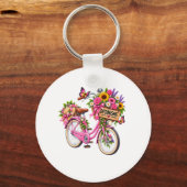 Porte-Clés Floral « Optimisme » – Vélo Rose Fleuri (Recto)