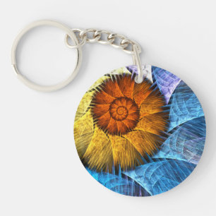 Porte-clés Floral Orange Bleu Jaune Art Abstrait