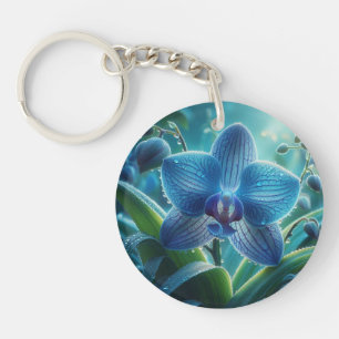 Porte-clés Floral orchidée bleue