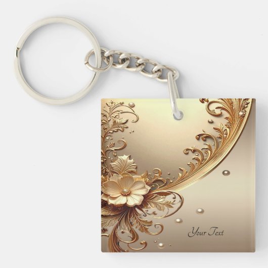 Porte-clés floral orné doré (Devant)