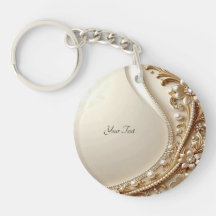 Porte-clés floral orné élégant en or