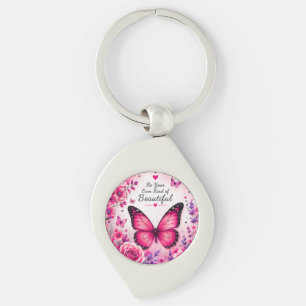 Porte-clés floral Papillon Rose Cadeau pour Elle