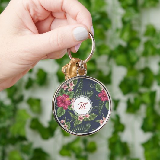 Porte-clés Floral Pattern Hibiscus Monogram Round Keychain (Main)