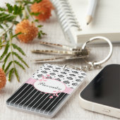 Porte-clés Floral rose chic de damassé noire et blanche avec (Devant droit)