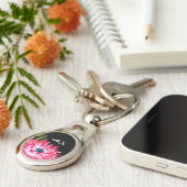 Porte-clés Floral rose et noir chic avec Initiales Monogramme (Côté )