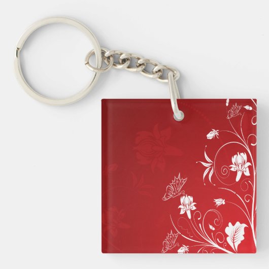 Porte-clés Floral rouge et blanc moderne (Devant)